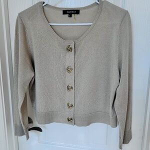 Light Gold Ellen Tracy Cropped Sweater with Metallic Flecks, Size L, NWT
